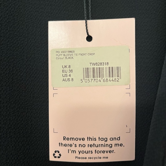 Missguided black front tie long sleeve crop top. Size US 4. - Picture 3 of 4